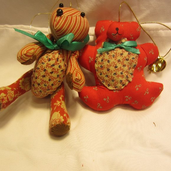 VTG 80'S KURT ADLER HONEY BEARS ORNAMENTS, CALICO FABRIC ORNAMENTS, SET OF 3, RU - Picture 3 of 10